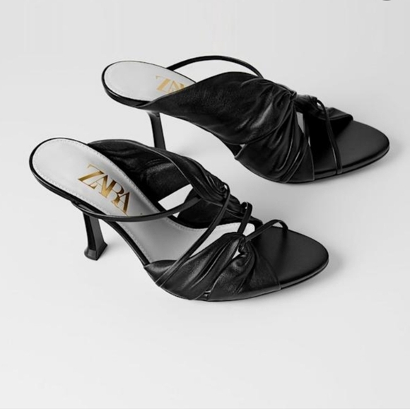 Zara Gathered Leather Heeled Sandals - Picture 3 of 13